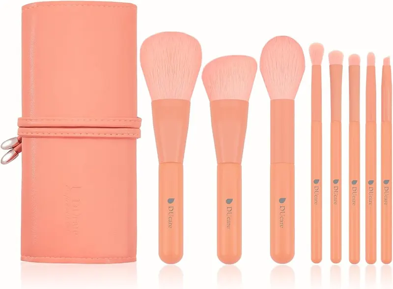 DUcare 8pcs Sunrise Orange Makeup Brush Set in Salmon Pink