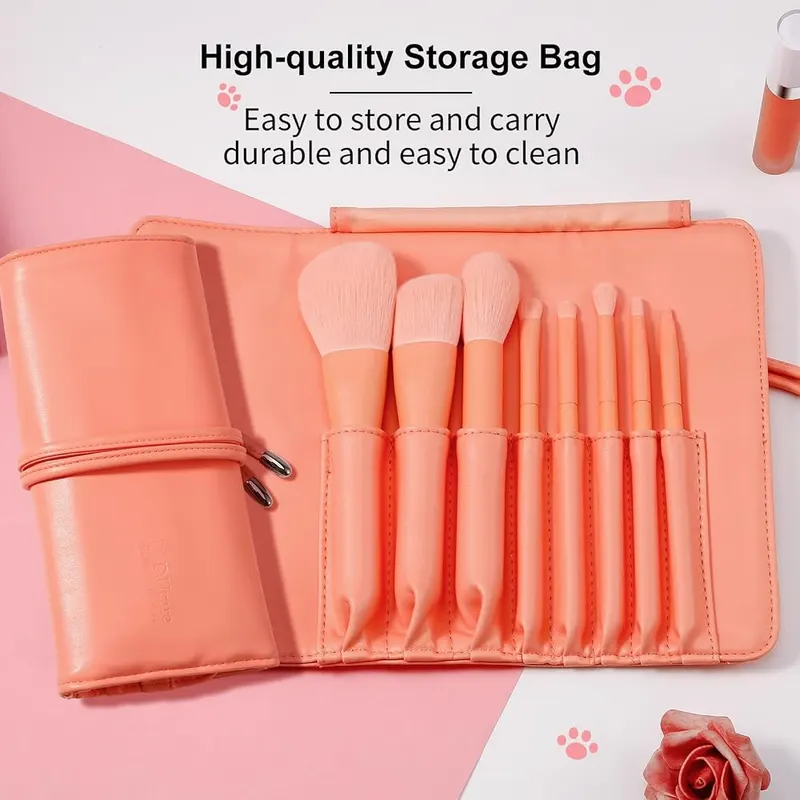 DUcare 8pcs Sunrise Orange Makeup Brush Set – Nylon listed as the material