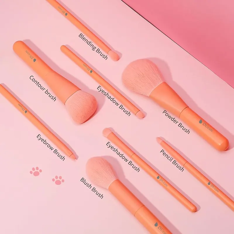 DUcare 8pcs Sunrise Orange Makeup Brush Set – Compact for purses and carry-ons