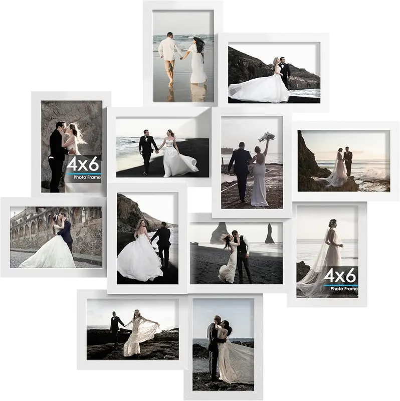 DUENPY 4×6 Solid Wood Collage Frame 12 White in White