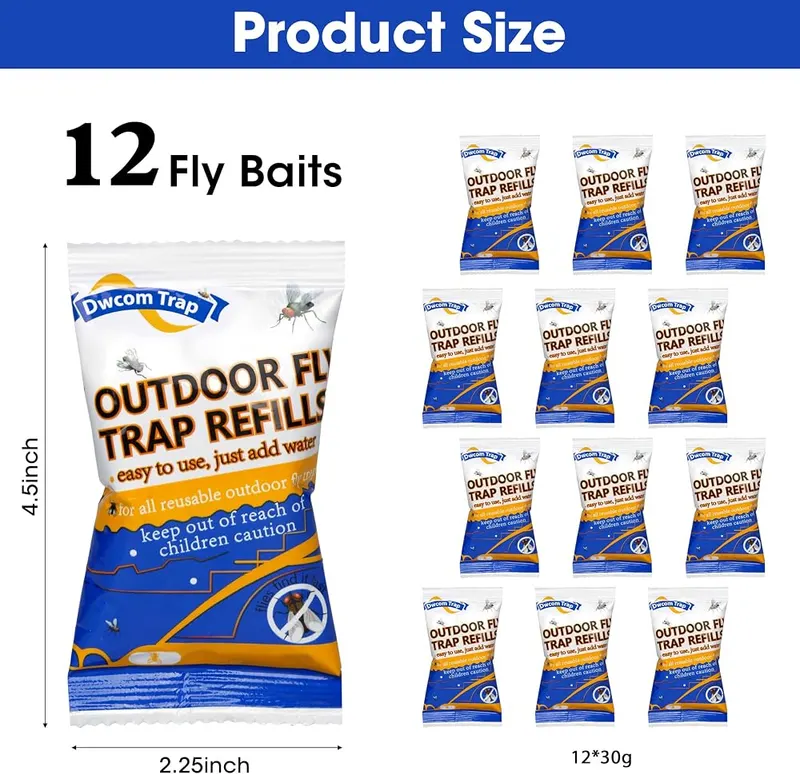 Dwcom Trap 12x30g Fly Bait Fly Trap Refill Packets – Save money and plastic