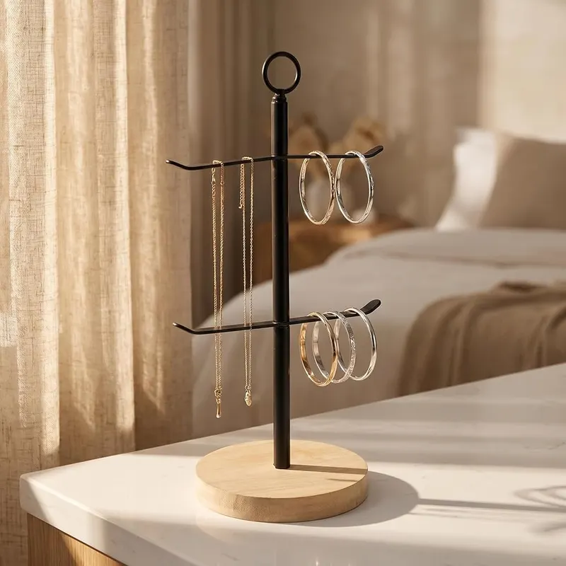Dzrige 2-Layer Solid Wood Keychain Display Stand in Black
