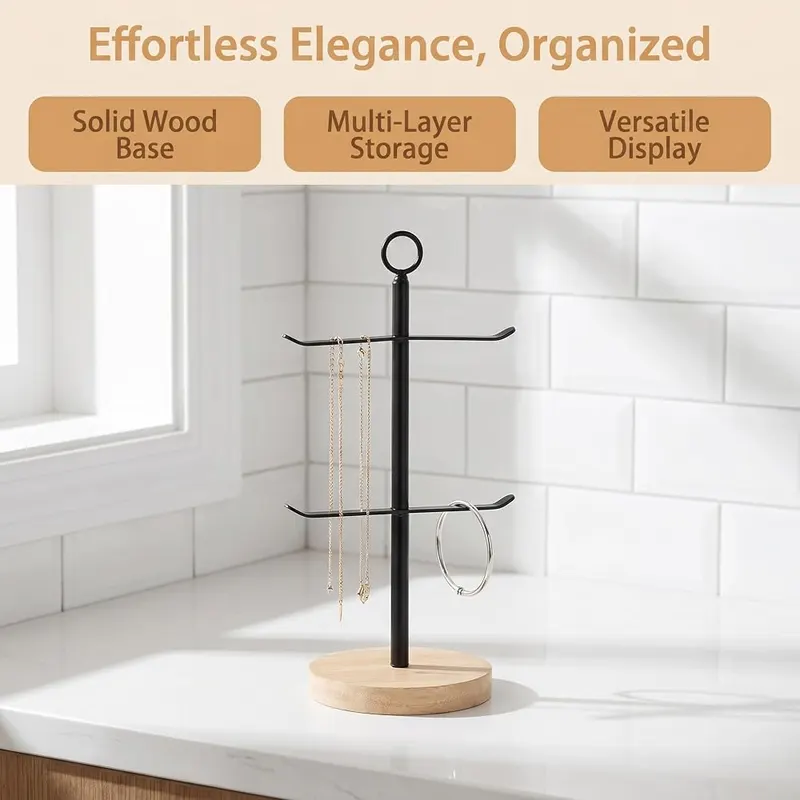 Dzrige 2-Layer Solid Wood Keychain Display Stand – Convenient two-tier vertical organization
