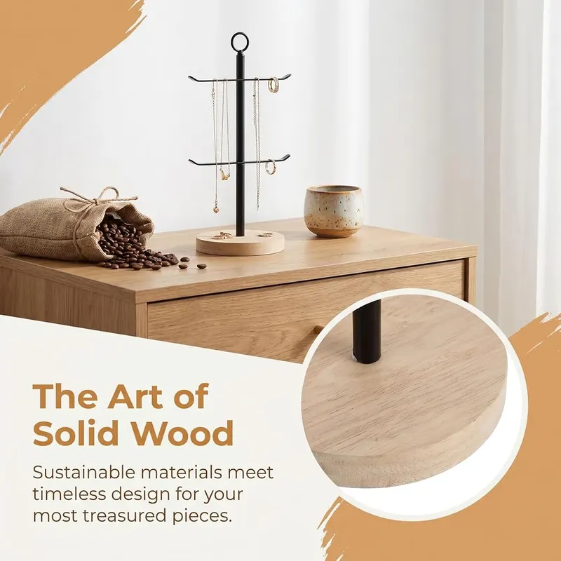 Dzrige 2-Layer Solid Wood Keychain Display Stand – Flexible branches for various accessory sizes