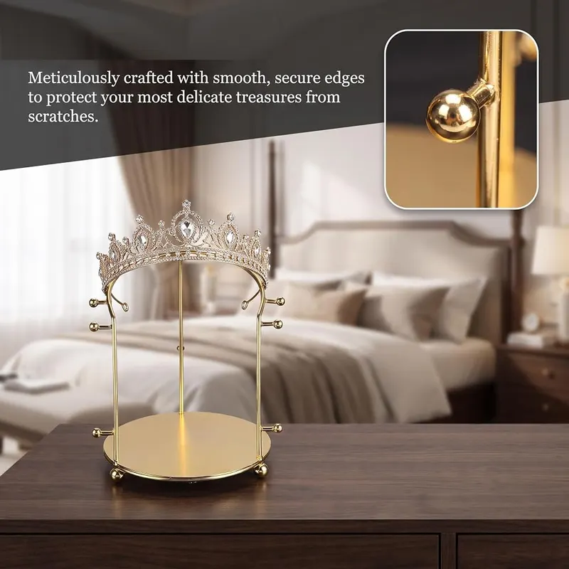 Dzrige Gold Metal Crown Display Stand Single-Layer – Versatile crown display and tiara holder
