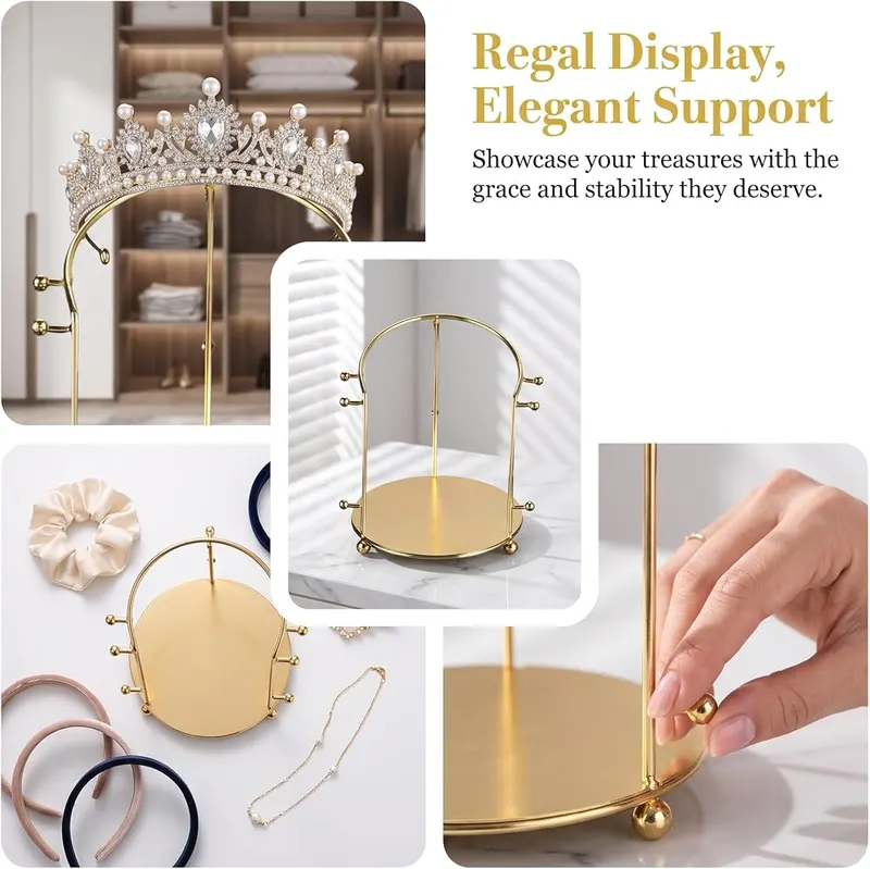 Dzrige Gold Metal Crown Display Stand Single-Layer – Rock solid stability to prevent tipping