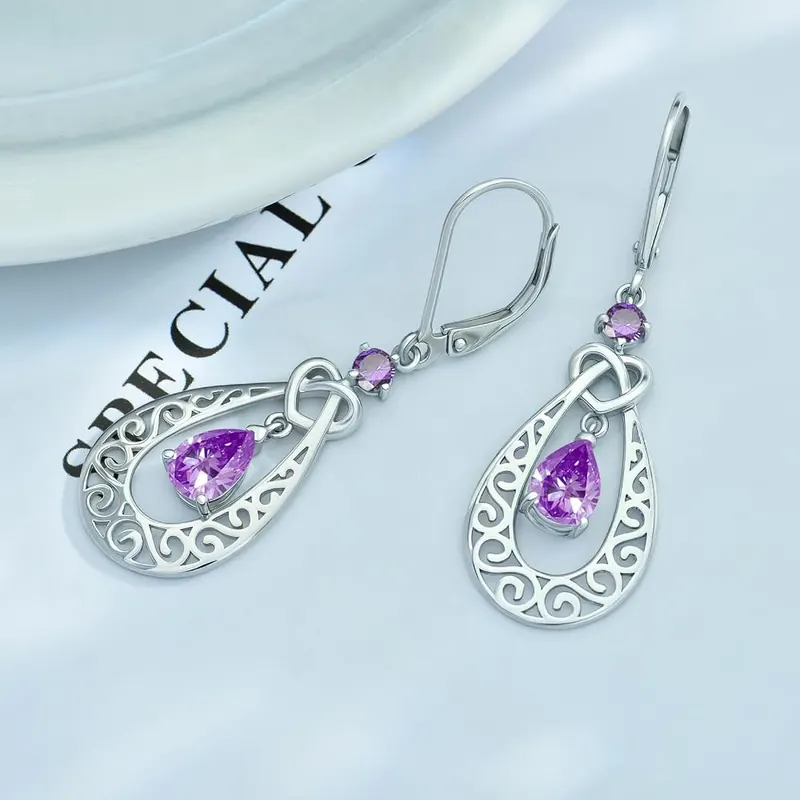 E 925 Sterling Silver Birthstone Earrings – MATERIAL: The leverback ear back and infinity filigree