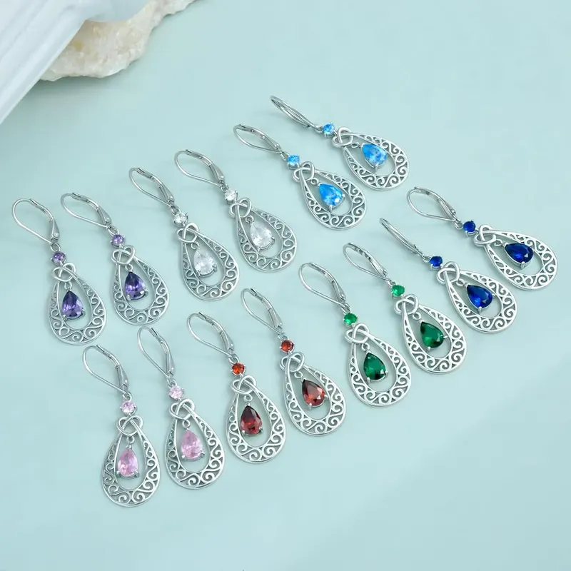 E 925 Sterling Silver Birthstone Earrings – SPECIFICATIONS: Silver dangle drop earrings size: 0
