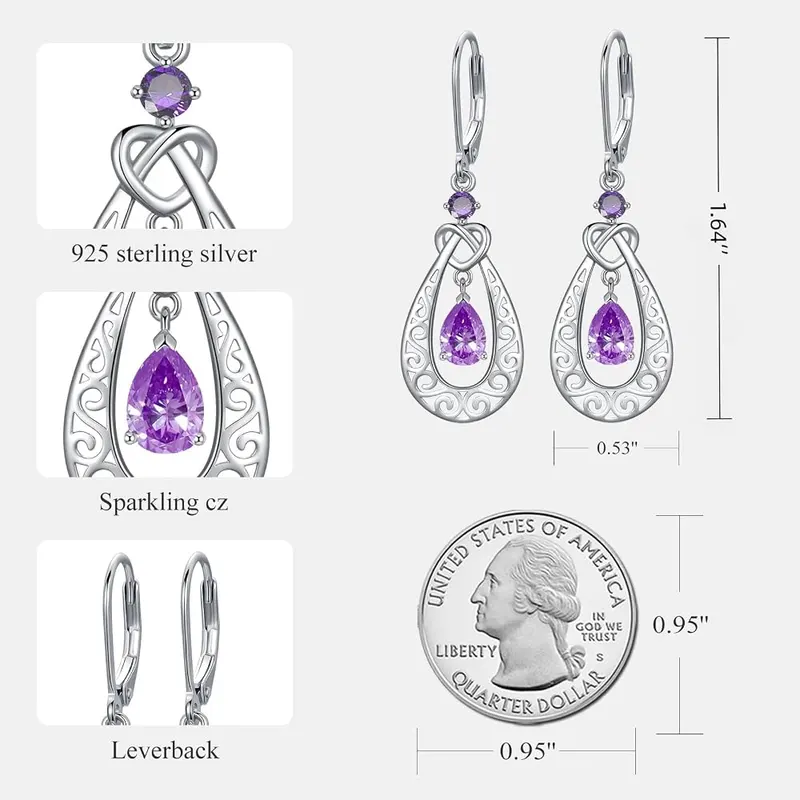 E 925 Sterling Silver Birthstone Earrings – DESIGN: These 925 sterling silver teardrop infinity earrings