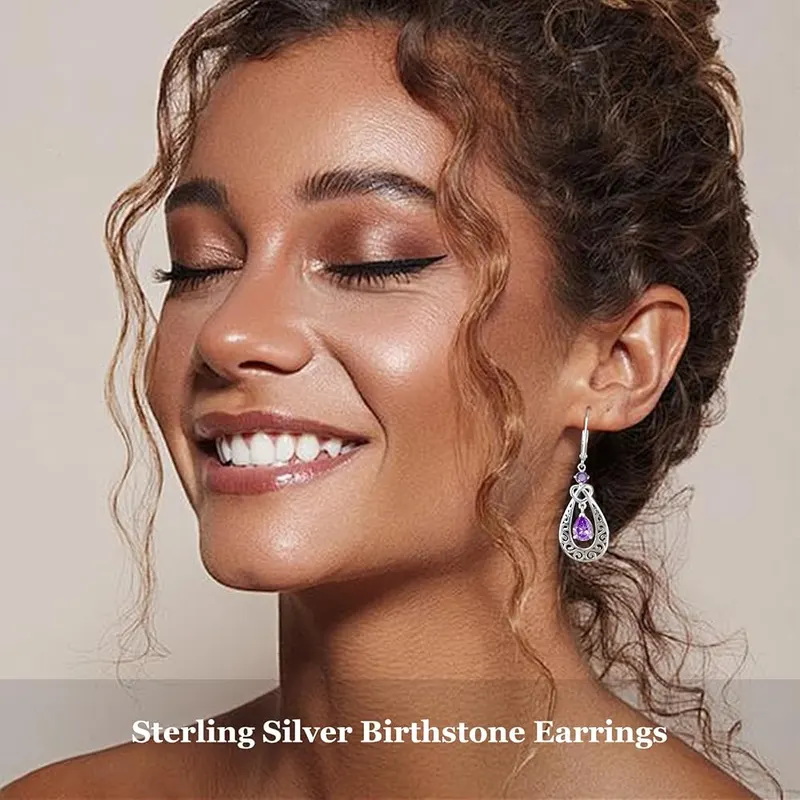 E 925 Sterling Silver Birthstone Earrings – BIRTHSTONE GIFTS FOR WOMEN: The sterling silver birthstone