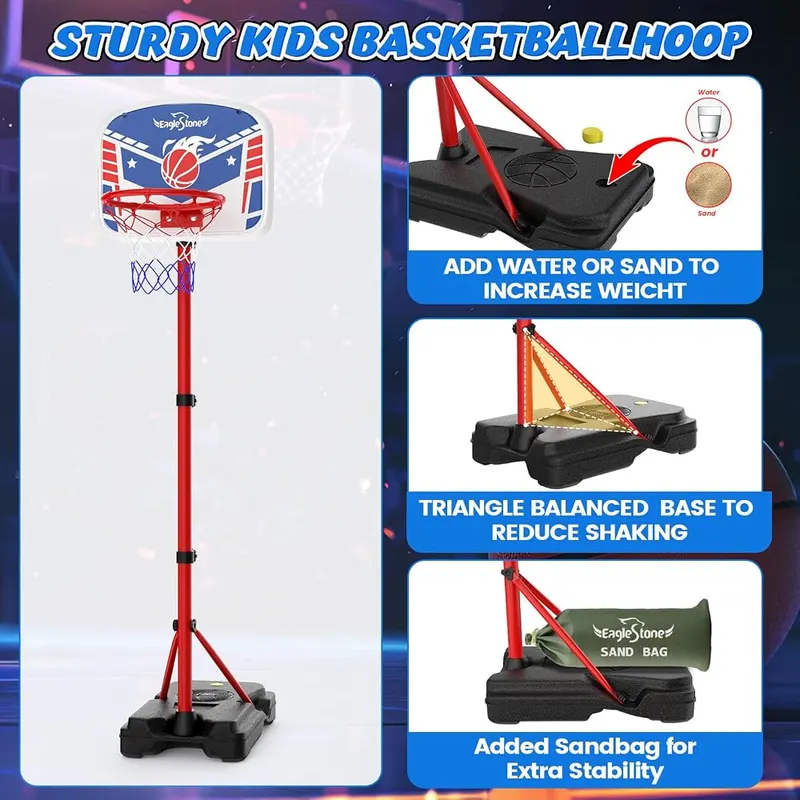 EagleStone Kids Adjustable Height Basketball Hoop – Height adjusts from 35 to 67 inches