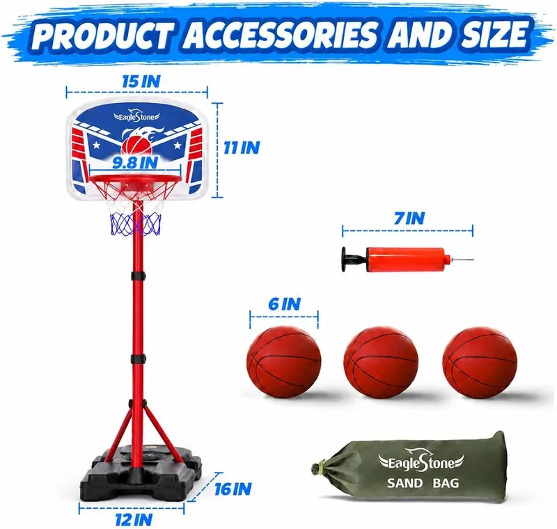 EagleStone Kids Adjustable Height Basketball Hoop – Reinforced base and pole design