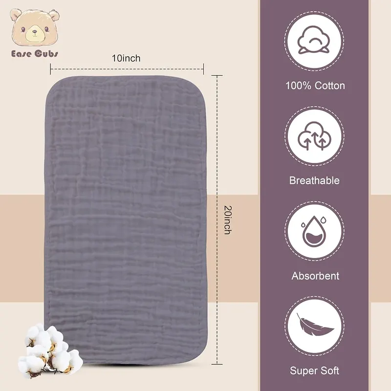 Ease Cubs Muslin Burp Cloths Large 100% Cotton – Soft and Gentle