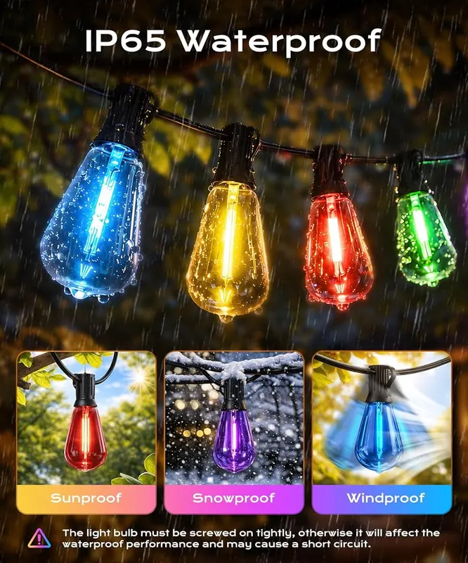 Ecoeve Outdoor String Lights 50FT RGB color – Outdoor Weather-Resistant Design