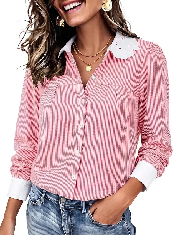ECOWISH Striped Button Down Shirt