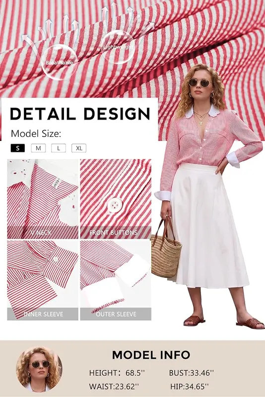 ECOWISH Striped Button Down Shirt – Long sleeve coverage