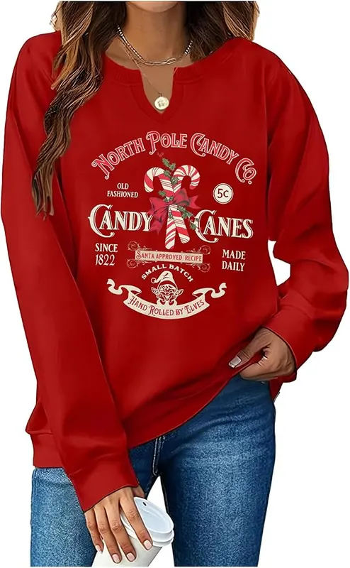 ECYJIO Christmas Sweatshirts Red Small in Red