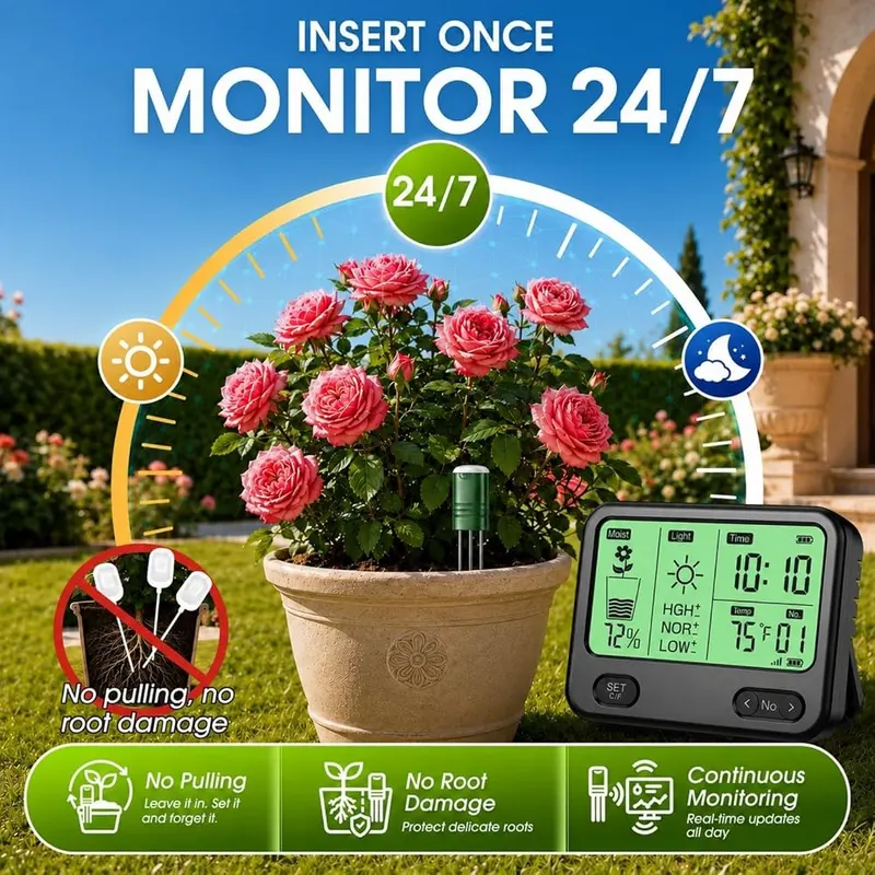 EDGEVEIL 4-in-1 Soil Moisture Meter – Wireless indoor and outdoor use