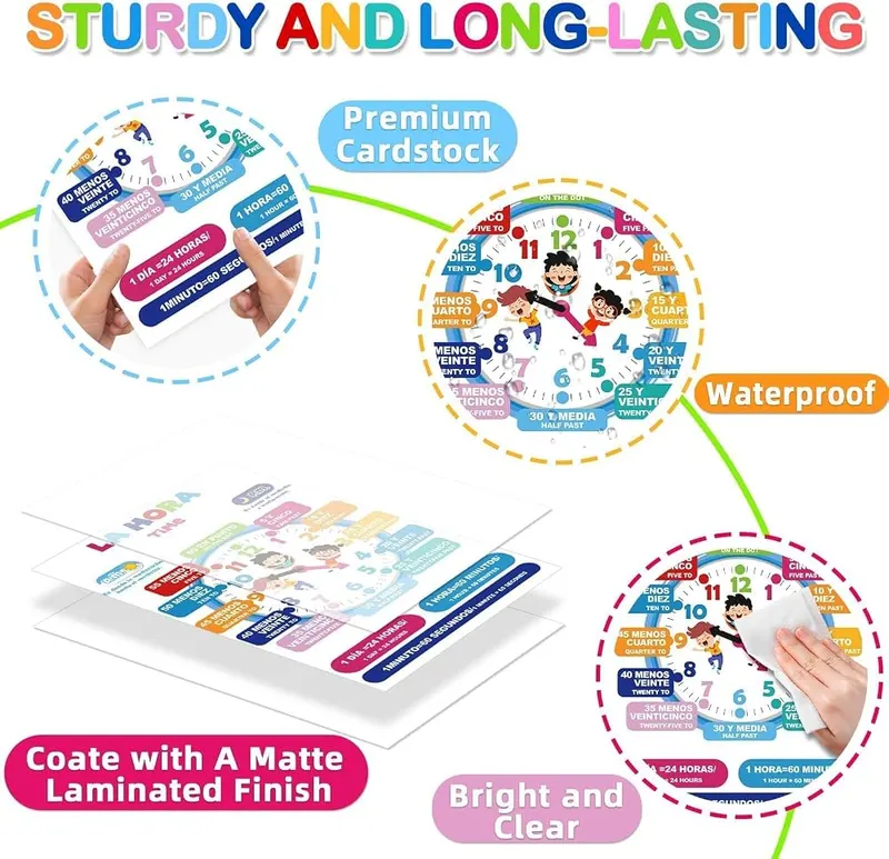 EggSun 16 Pcs Bilingual Learning Posters – Perfect Size & Clear