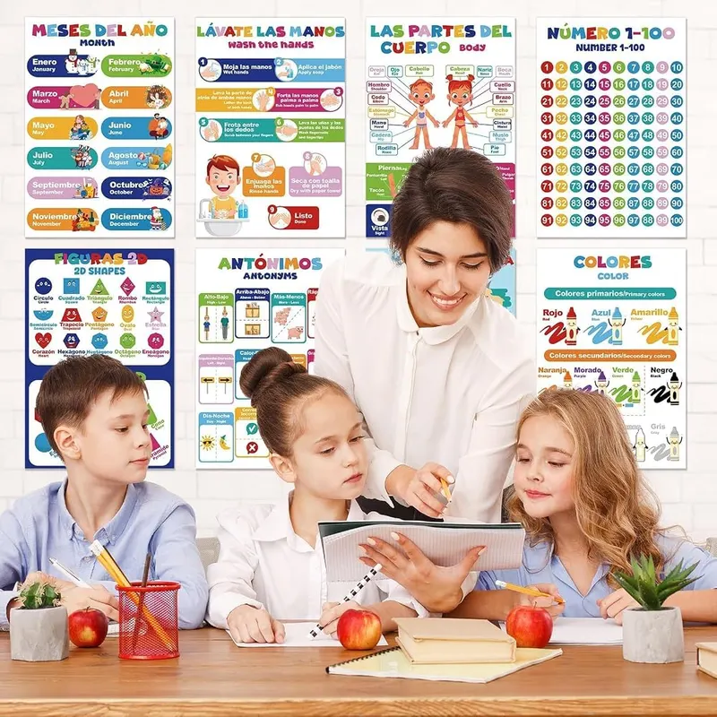 EggSun 16 Pcs Bilingual Learning Posters – Fun Learning Style