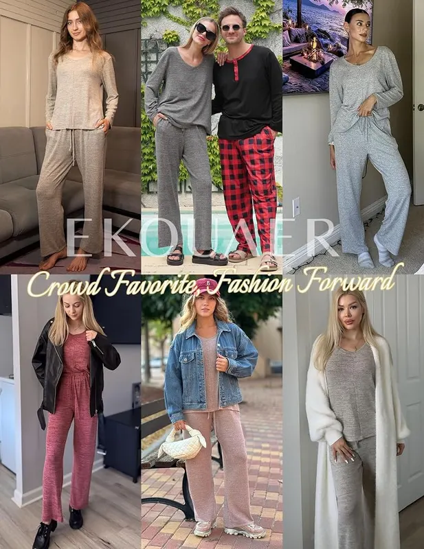 Ekouaer Fall Pajamas Grey XX-Large – Elastic drawstring pants