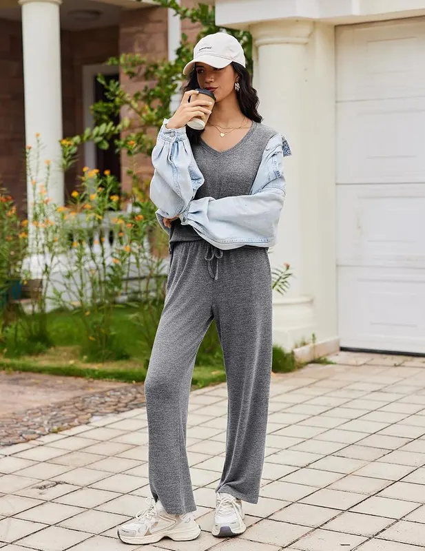 Ekouaer Fall Pajamas Grey XX-Large – Pockets on both sides