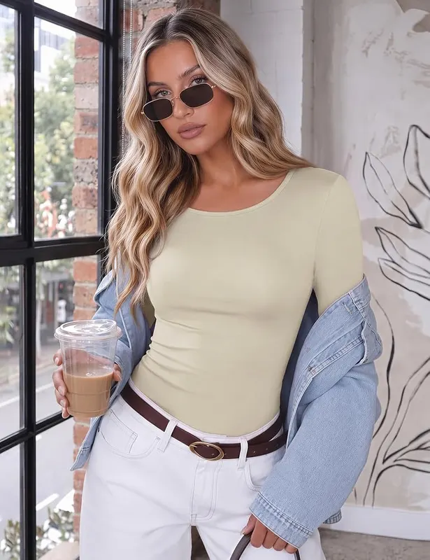Ekouaer Long Sleeve Shirts – Scoop neck design with slim fit