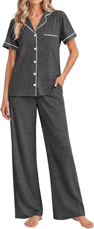 Ekouaer Pajamas Black Bow in Black Bow