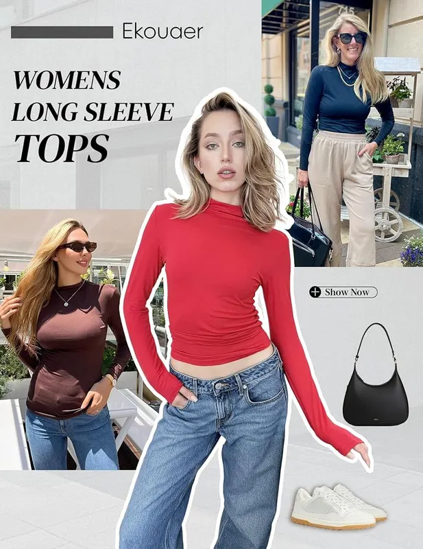 Ekouaer Turtleneck Tops – 95% polyester 5% spandex