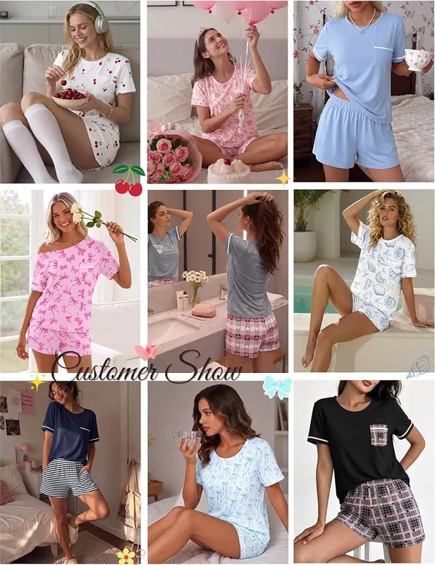 Ekouaer Womens Pajama Sets 2 Piece Short Pink Rose – product photo 6 of 6