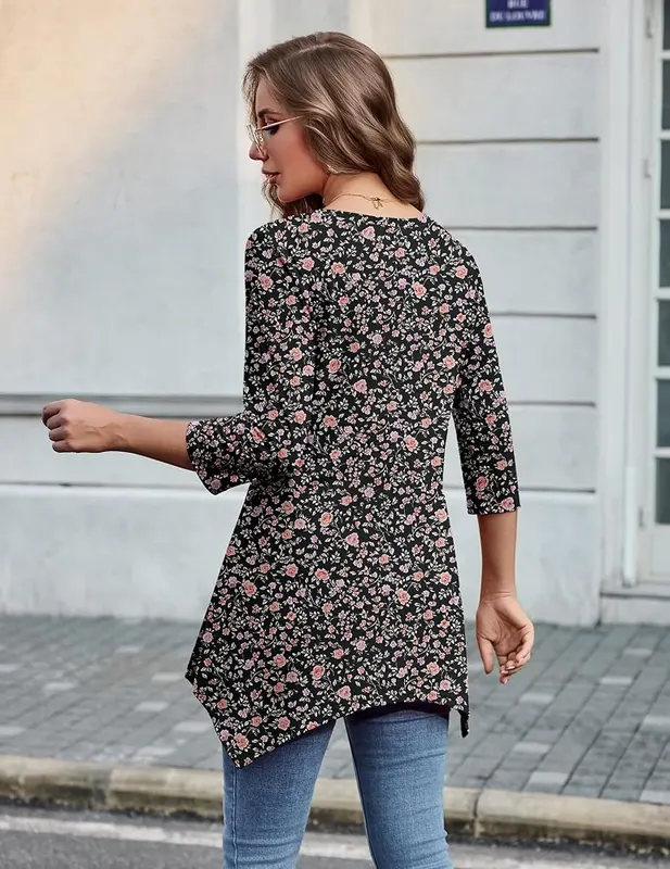 Ekouaer Womens Tops 3/4 Sleeve Tunic Flowy – Flattering v neck design