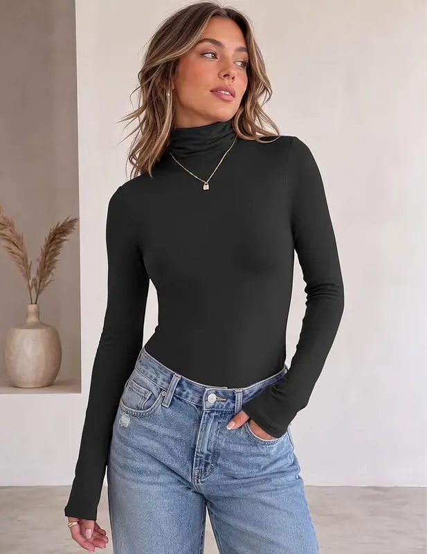 Ekouaer Womens Turtleneck Long Sleeve Shirts Basic – Basic turtleneck long sleeve top