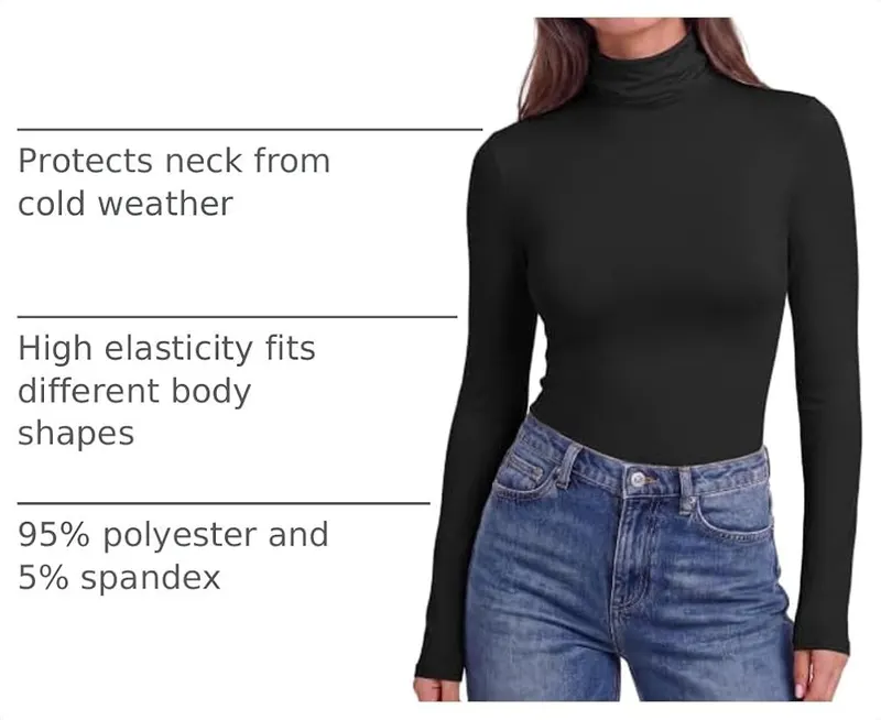 Ekouaer Womens Turtleneck Long Sleeve Shirts Basic – Soft stretchy slim fit