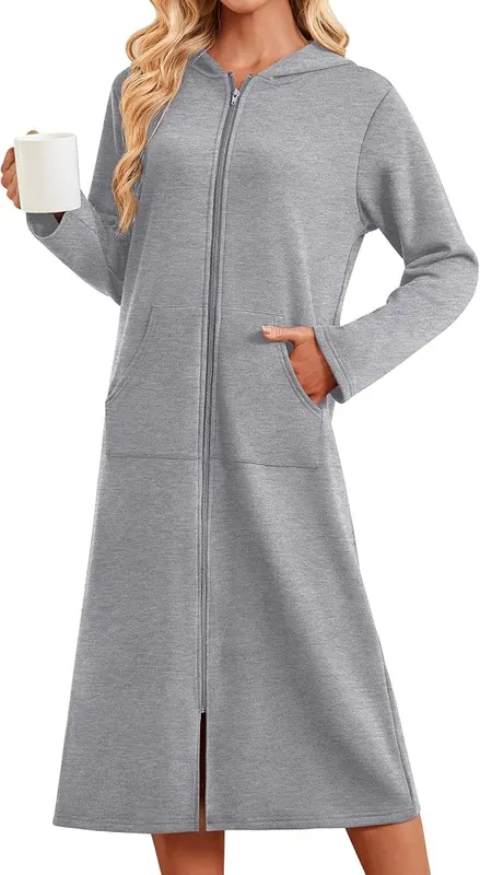 Ekouaer Zipper Robe in Light Gray