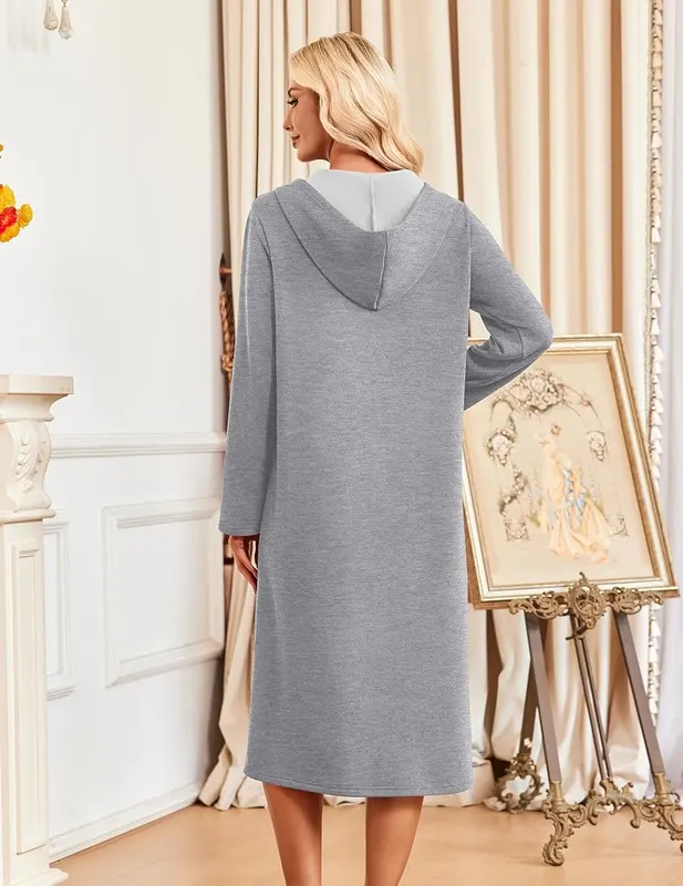 Ekouaer Zipper Robe – Full-length hooded zipper robe