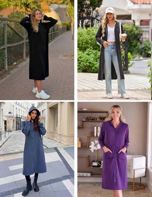 Ekouaer Zipper Robe – Full front zipper and side pockets
