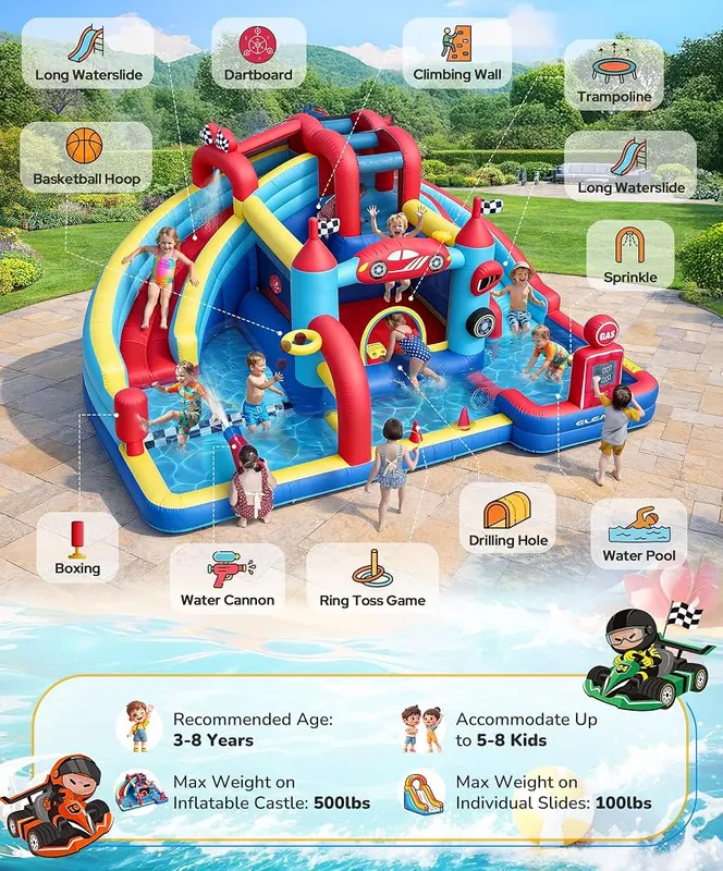 ELEMARA Speed Racer 15-in-1 Inflatable Water Slide – Considerate Detail Design