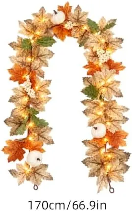 ELMWODHJ 2pcs Harvest Fall Garland – Soft matte white mini pumpkins