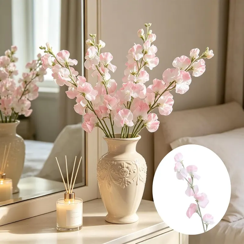 ELMWODHJ 5PCS Pea-Shaped Artificial Flowers – Multi-Scene Versatile Floral Decor