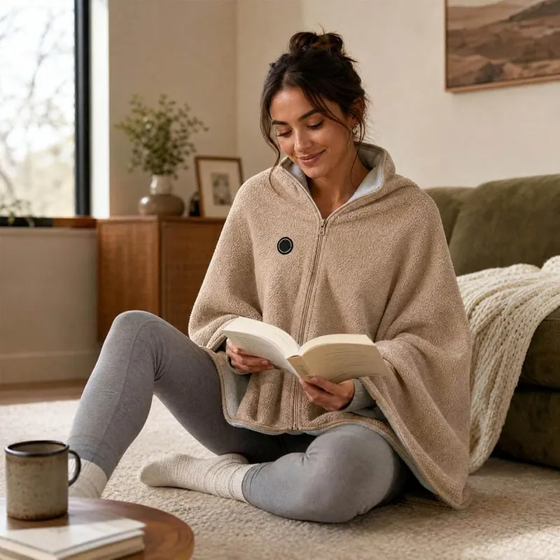 ELMWODHJ Heated Shawl & Zipper – Soft Double-Sided Fabric for Cozy