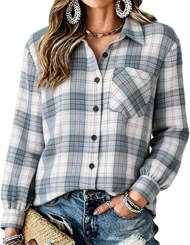 Elneeya Fall Button Down Shirt Women Long V006-light Blue in V006-light Blue