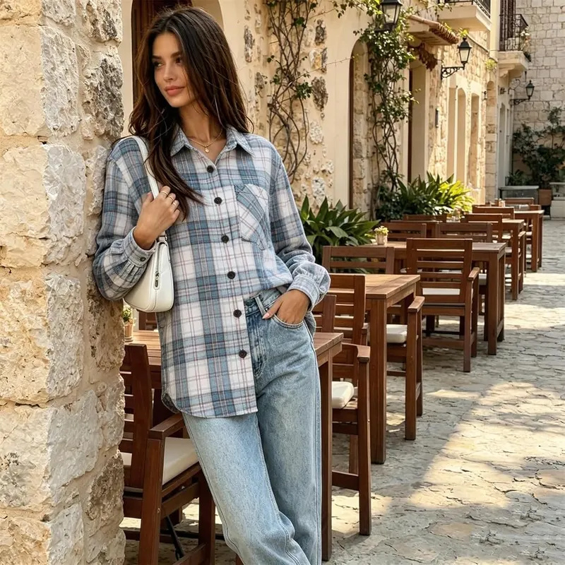 Elneeya Fall Button Down Shirt Women Long V006-light Blue – product photo 7 of 8