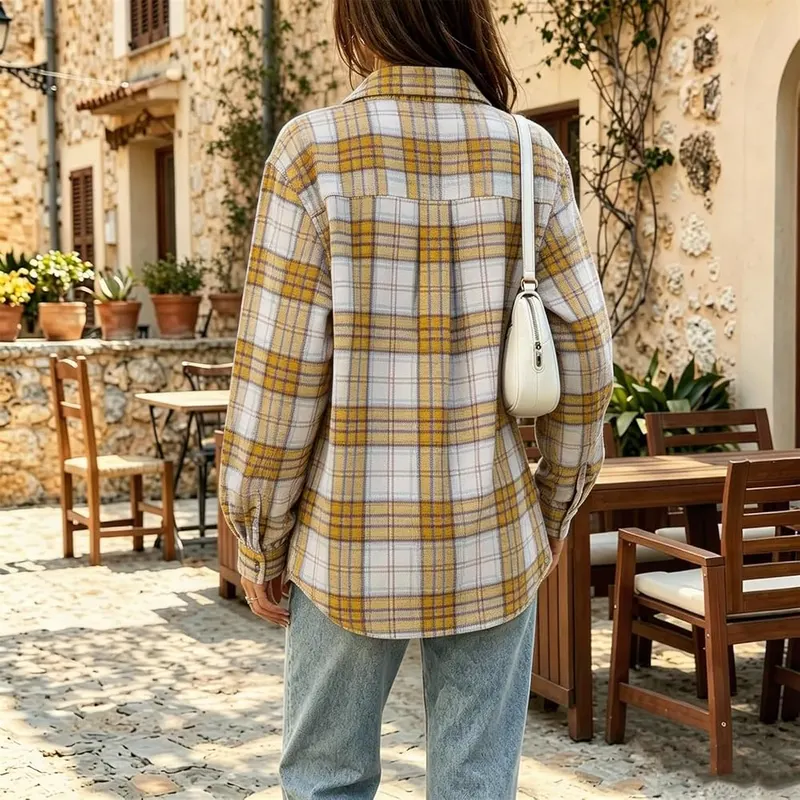 Elneeya Fall Button Down Shirt Women Long V014-yellow – Lightweight shacket layer design