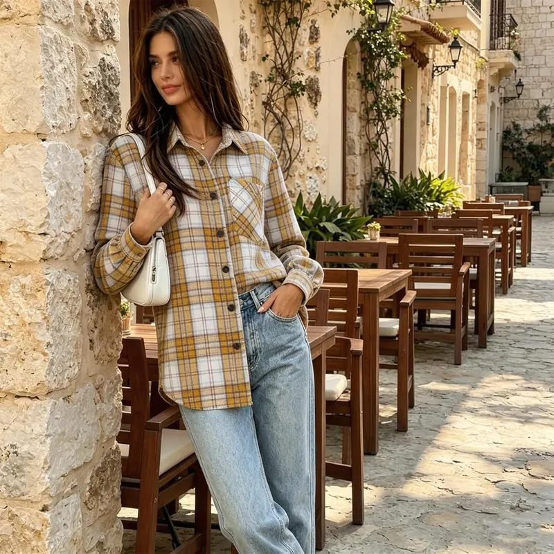 Elneeya Fall Button Down Shirt Women Long V014-yellow – Versatile long sleeve coverage
