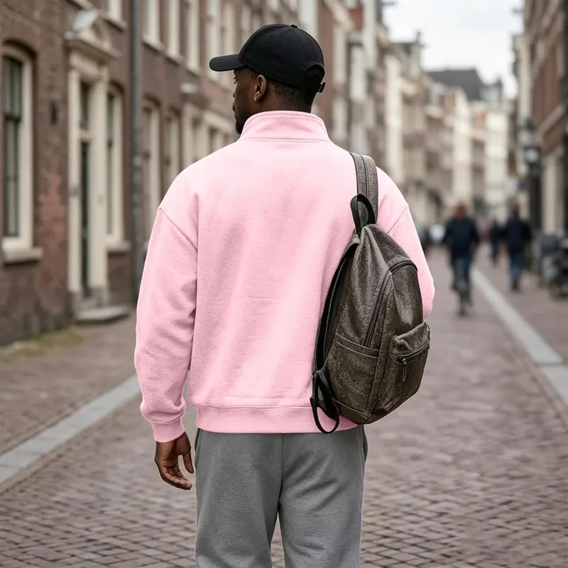 Elneeya Mens 1/4 Zip Pullover Trendy Warm V009-pink – Cozy Fleece-Lined Comfort
