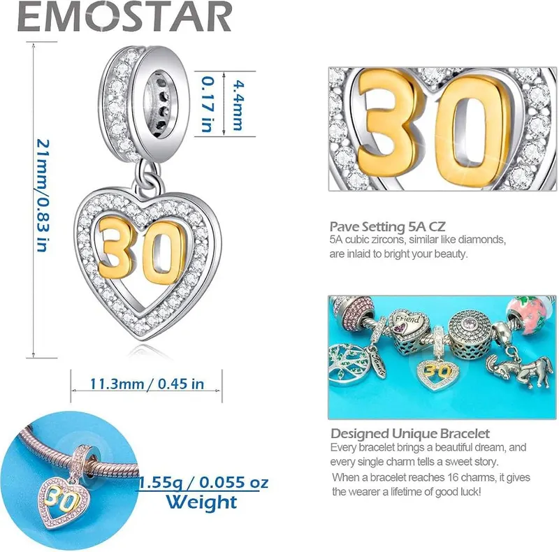EMOSTAR 30 Years Old Birthday Charms – Meaning of Number 30 Each birthday is
