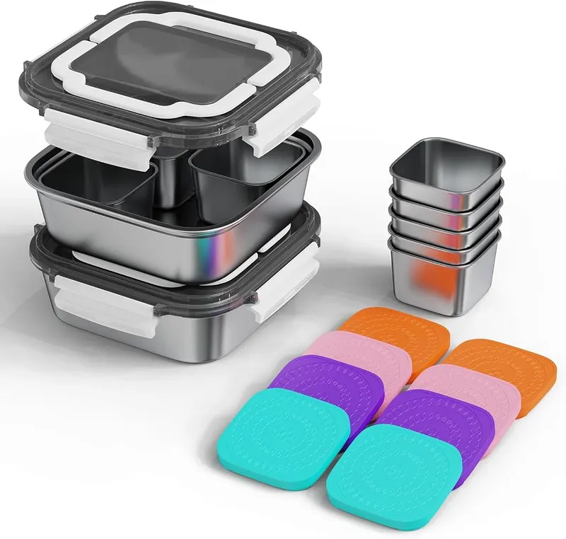ENCYS Set of 2 Stainless Steel Conntainers in 4+1 2pack