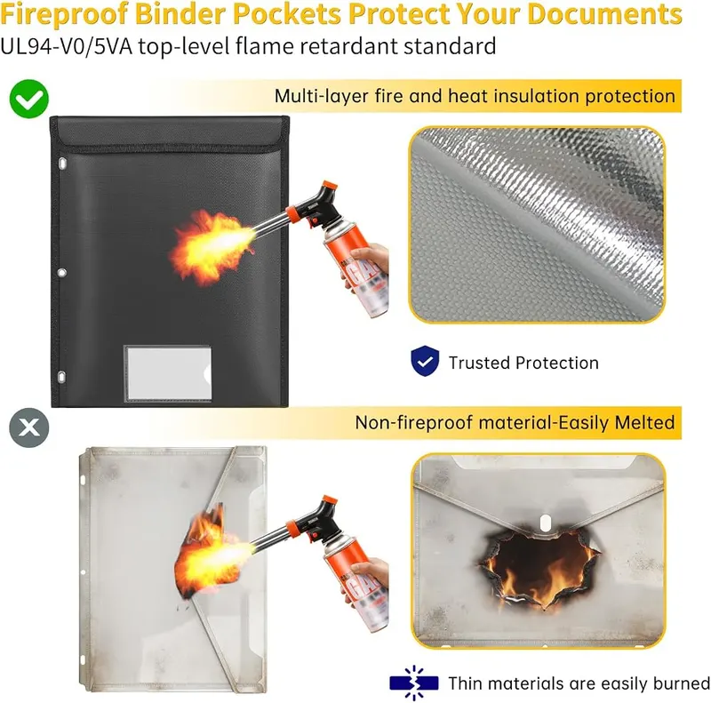 ENGPOW Fireproof Binder Pocket – Fits standard three ring binders