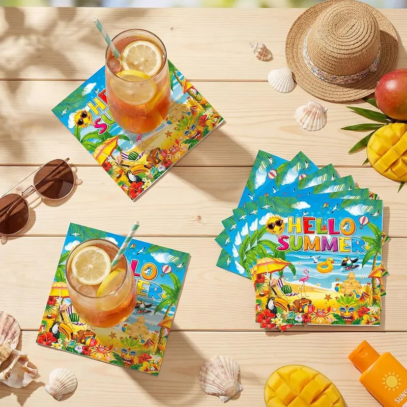 Engrowtic 100 Pcs Summer Beach Party Napkins – Hello Summer Party Pattern