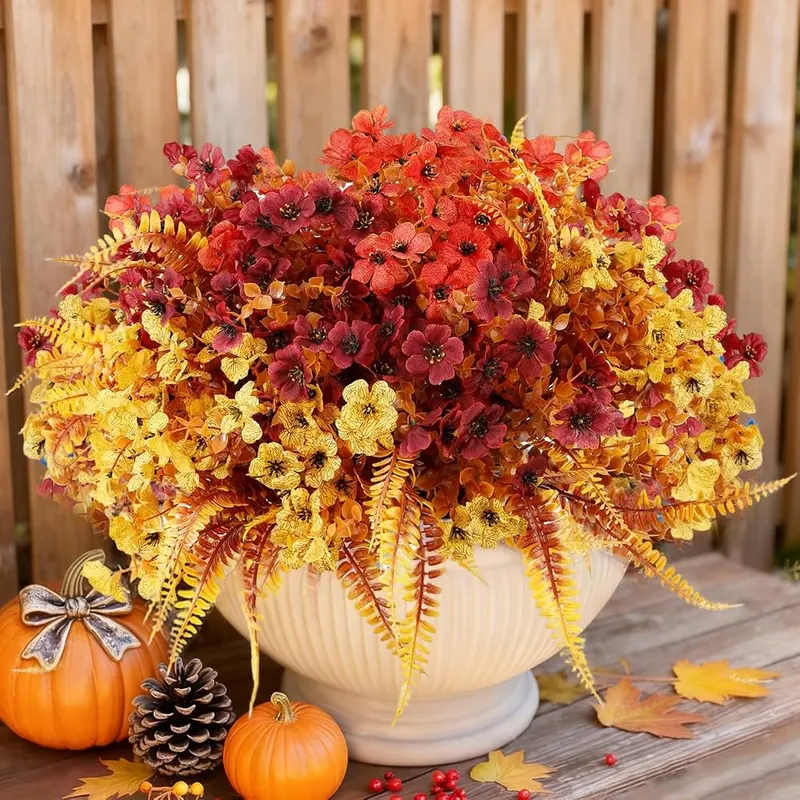 Enlightcode Artificial Fall Flowers in 3 Color With Fern